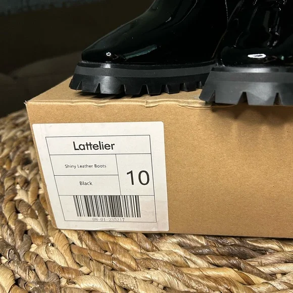 Lattelier Black Patent Leather Women's Lug Sole Boots - Picture 2 of 7
